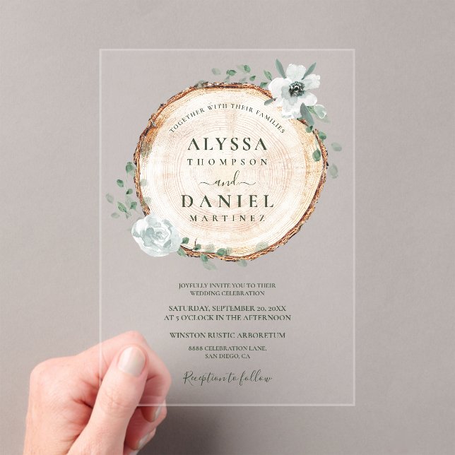 Invitations En Acrylique Rustic Wood Slice Greenery Wedding (In situ (ordinateur de poche))