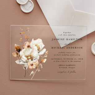Invitations En Acrylique Rustique Automne Floral Bouquet Mariage