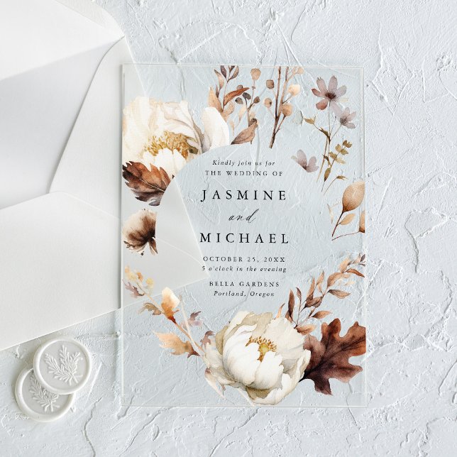Invitations En Acrylique Rustique Automne Floral Cercle Mariage de cadre (Créateur téléchargé)