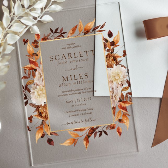 Invitations En Acrylique Rustique Automne Floral Mariage Acrylique En (Rustic Boho Fall Wedding Acrylic Invitations by Painted Paperie
)