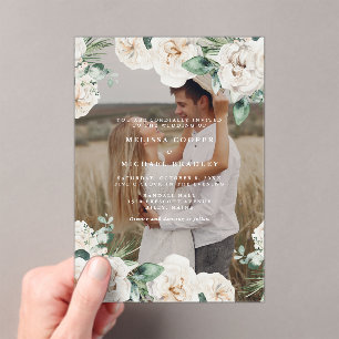 Invitations En Acrylique Rustique blanc aquarelle Floral Mariage photo