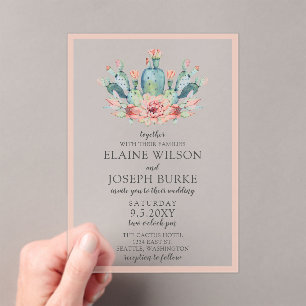Invitations En Acrylique Rustique Blush Cactus Botanique Nature Mariage du
