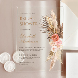 Invitations En Acrylique Rustique Bohème Floral Terreux Pampas Baby Shower