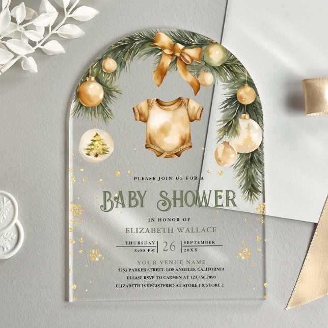 Invitations En Acrylique Rustique Boho Boy Baby shower de Noël d'hiver (Créateur téléchargé)