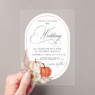 Invitations En Acrylique Rustique Boho Terracotta Pampas Citrouille Mariage