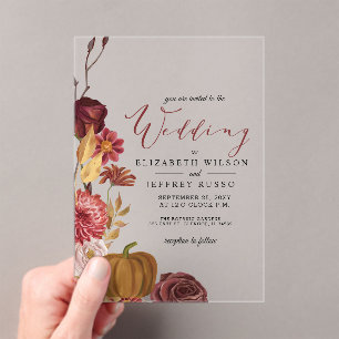 Invitations En Acrylique Rustique Botanique Automne Citrouille Mariage d'au