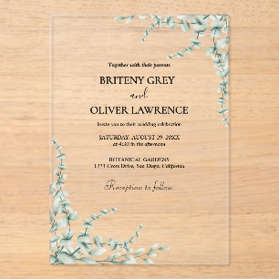 Invitations En Acrylique Rustique Botanique Eucalyptus Mariage de verdure
