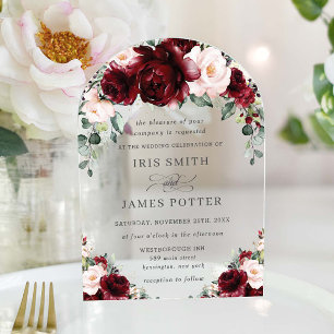 Invitations En Acrylique Rustique Bourgogne Blush Floral Rose Arch Mariage