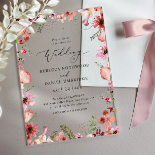 Invitations En Acrylique Rustique Chic Dusty Floral Mariage