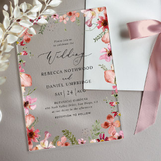 Invitations En Acrylique Rustique Chic Dusty Floral Mariage