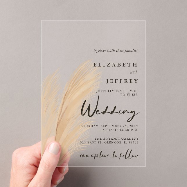 Invitations En Acrylique Rustique Neutre Terme Boho Pampas Mariage Grass da (In situ (ordinateur de poche))