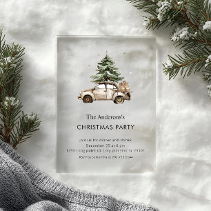 Invitations En Acrylique Rustique Noël Aquarelle Voiture Vintage Noël