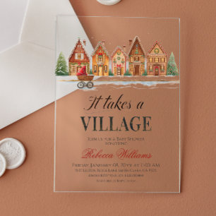 Invitations En Acrylique Rustique Stroller Village Maisons Baby shower d'hi