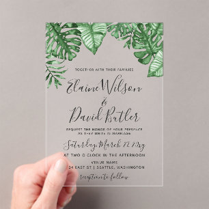 Invitations En Acrylique Rustique Tropical Greenery Mariage botanique