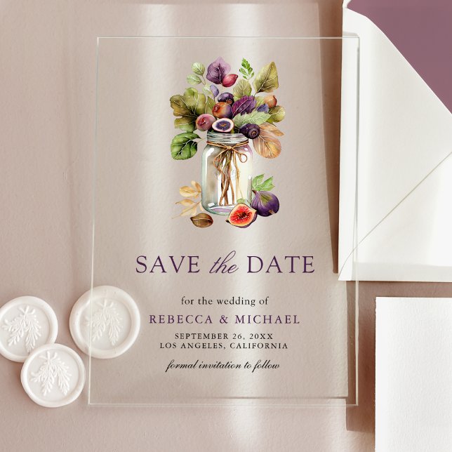 Invitations En Acrylique Rustique violet Fig Mason Jar Mariage Enregistrer  (Créateur téléchargé)