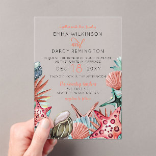 Invitations En Acrylique Rustique Watercolor Seashells Starfish Beach Maria