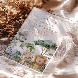 Invitations En Acrylique Safari Animaux de la Jungle Tropicale Fête de Nais