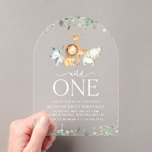 Invitations En Acrylique Safari Animaux, Jungle, Sauvage Un, Premier Annive