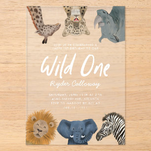 Invitations En Acrylique Safari Animaux Sauvages Fête d'anniversaire Garçon