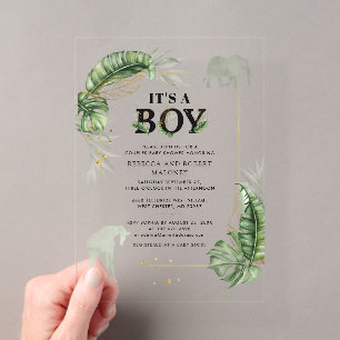 Invitations En Acrylique Safari Éléphant Girafe Garçon Baby Shower