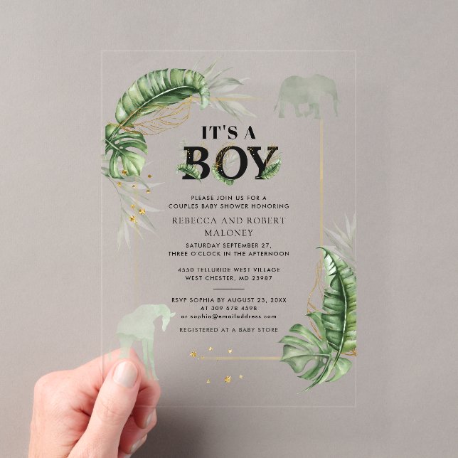 Invitations En Acrylique Safari Éléphant Girafe Garçon Baby Shower (In situ (ordinateur de poche))