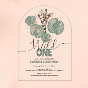 Invitations En Acrylique Safari Girafe Sauvageonne Animal Mignon Fête d'Ann
