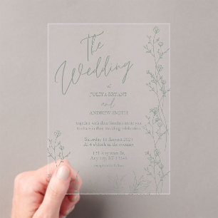 Invitations En Acrylique Saga green script mariage tendance