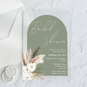 Invitations En Acrylique Sage Boho Arch Fête des mariées florale blanche