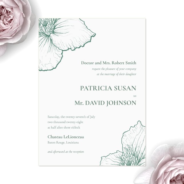 Invitations En Acrylique Sage Green Elegant Clematis Tirée Floral Mariage (Créateur téléchargé)