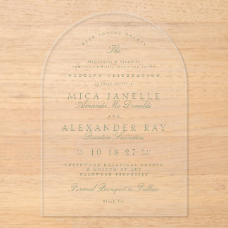 Invitations En Acrylique Sage Green Élégante Calligraphie Mariage officiel