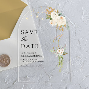 Invitations En Acrylique Sage Green Ivory Floral Moon Wedding Enregistrer l