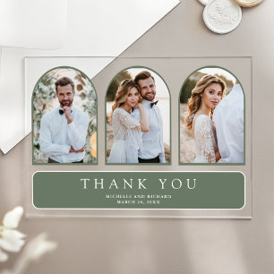 Invitations En Acrylique Sage Green Minimal Arch 3 Photo Mariage Remercieme