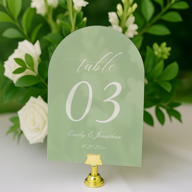 Invitations En Acrylique Sage Green Wedding Table Number Acrylic (Créateur téléchargé)