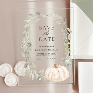 Invitations En Acrylique Sage Greenery White Citrouille Wedding Enregistrer