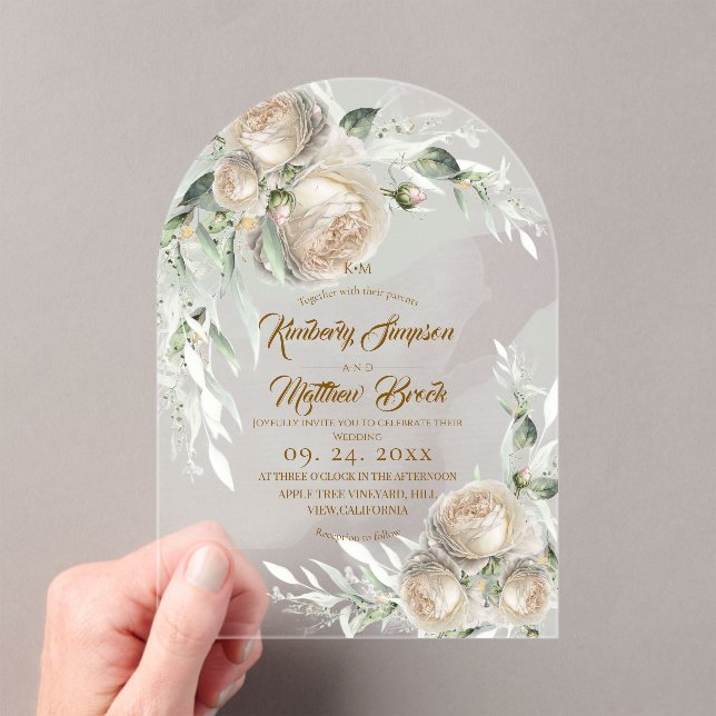 Invitations En Acrylique Sage Greenery White Rose Wedding (In situ (ordinateur de poche))