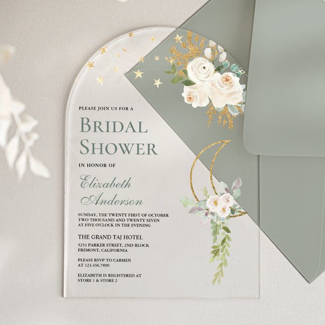 Invitations En Acrylique Sage Vert Ivory Fleurs Lune Shower de Mariage (Créateur téléchargé)