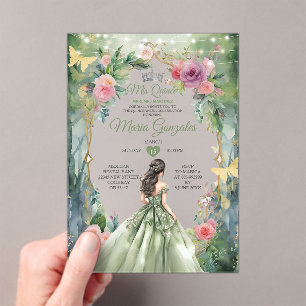 Invitations En Acrylique Sage Vert Papillon de la Quinceañera de la Forêt