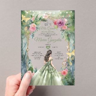 Invitations En Acrylique Sage Vert Papillon de la Quinceañera de la Forêt