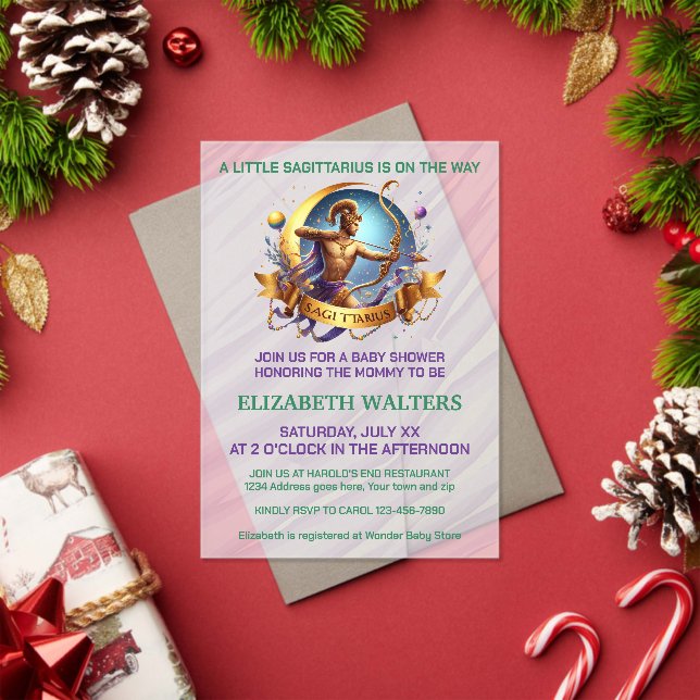 Invitations En Acrylique Sagittarius Zodiac Baby Shower Lavender and Green (Insitu (vacances))