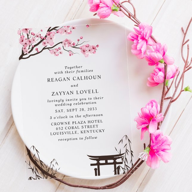 Invitations En Acrylique Sakura Japonaise Fleur de cerisier Mariage asiatiq (Créateur téléchargé)