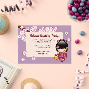 Invitations En Acrylique Sakura Kokeshi Fenêtre Transparente Anniversaire V
