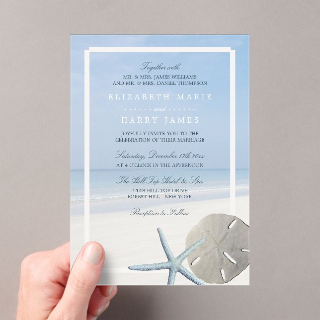 Invitations En Acrylique Sand Dollar and Starfish Beach Wedding (In situ (ordinateur de poche))