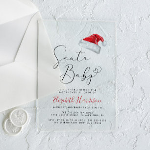 Invitations En Acrylique Santa Baby Fête Prénatale de Noël