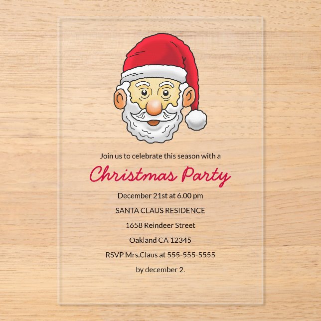 Invitations En Acrylique Santa Claus invites you to a Christmas party (Recto)