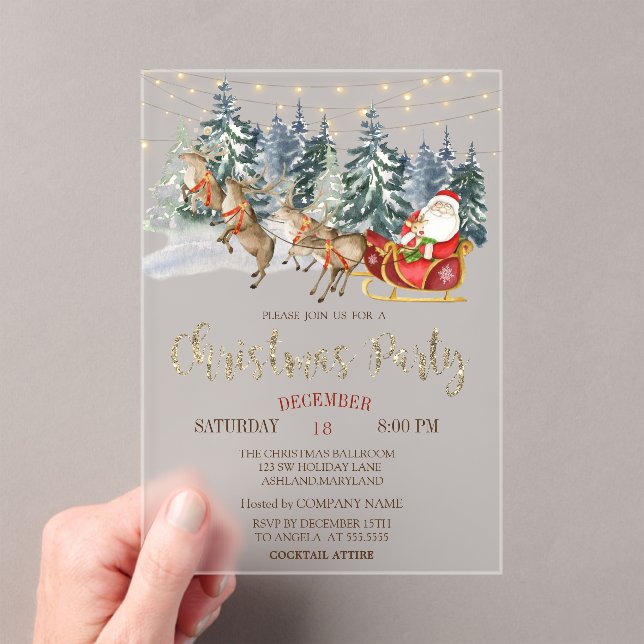 Invitations En Acrylique  Santa,Sleigh,Reindeers,Forest Christmas Party   (In situ (ordinateur de poche))