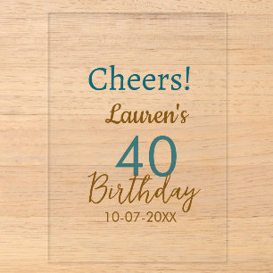 Invitations En Acrylique Santé 40e anniversaire nom date marron turquoise s