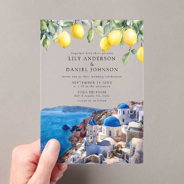 Invitations En Acrylique Santorini Greece Lemons Wedding (In situ (ordinateur de poche))