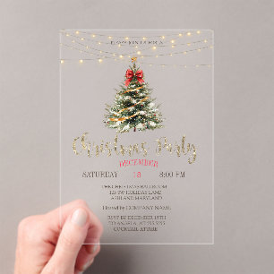 Invitations En Acrylique Sapin,Arc,Guirons Lumineux Or Noël