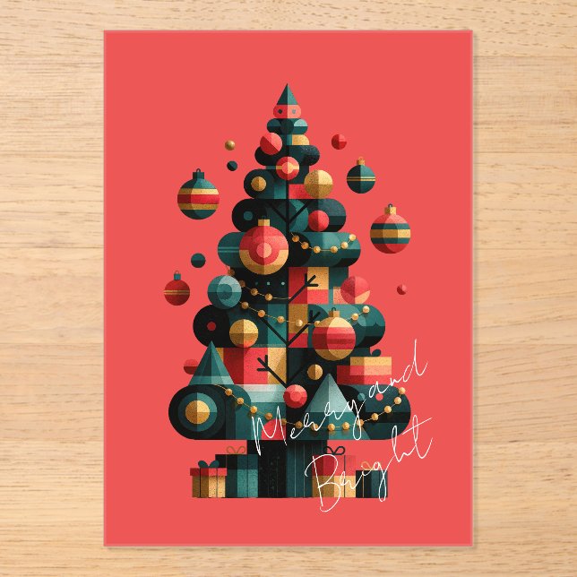 Invitations En Acrylique Sapin de Noël géométrique (Recto)