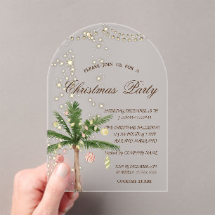 Invitations En Acrylique Sapin de Noël Palmier, Paillettes, Lumières, Fête